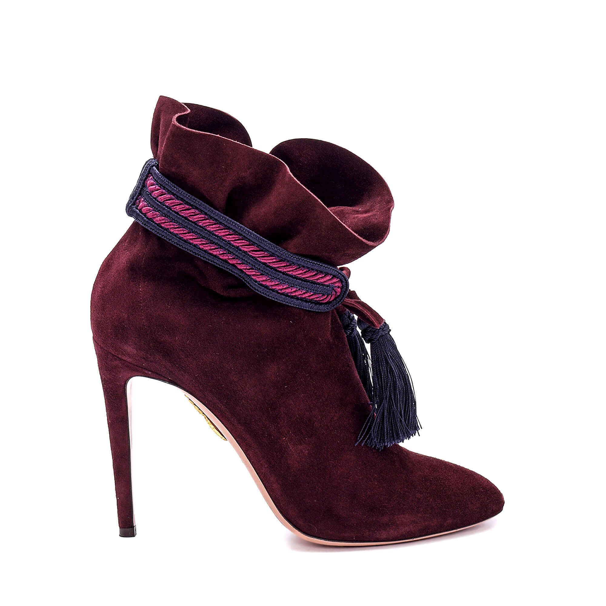 Aquazzura - Maroon Suede Tassel Shanty Booties